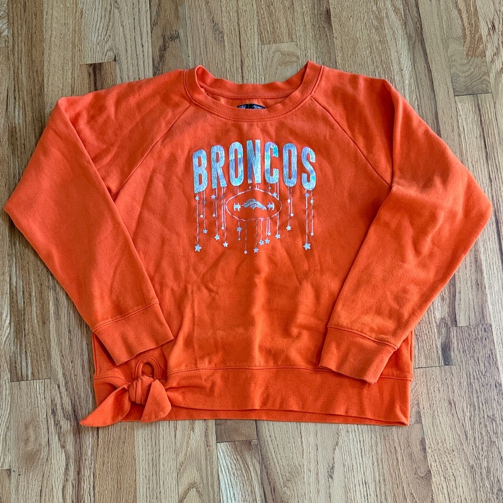 NFL DENVER BRONCOS Metallic & Orange Tie Sweatshirt, Size 14-16 (Girls)